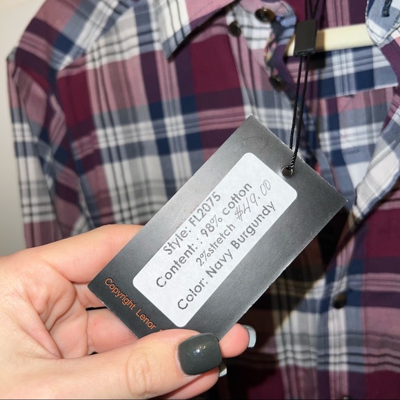 Lenor Ramano Navy Burgundy Plaid Button Down - Picture 3 of 4